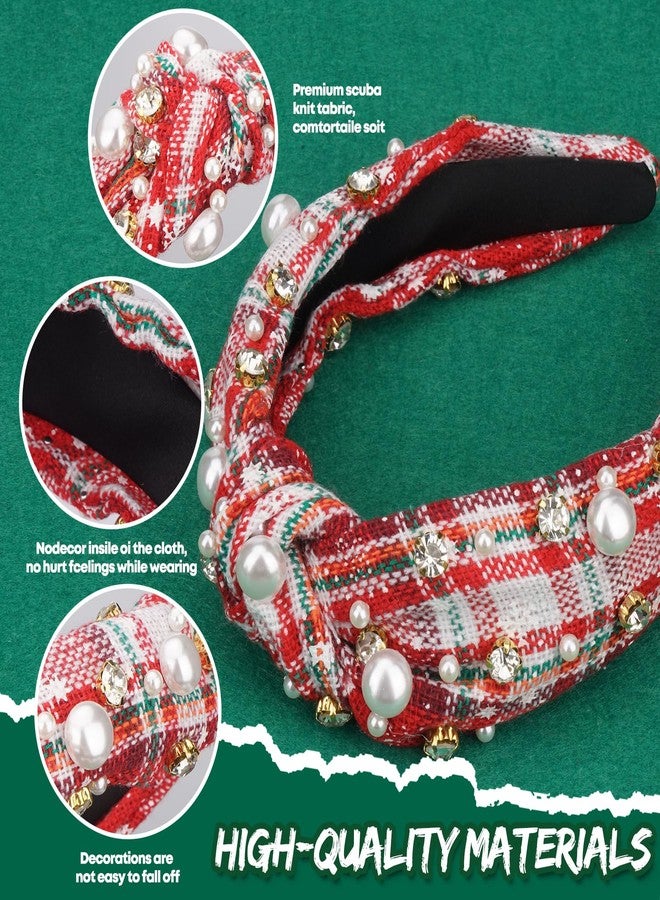 Sokfone Christmas Headband for Women Knotted Headband Jeweled Embellished Pearl Knotted Wide Top Knot Hair Accessory, Holiday Outfits & Gifts - Image 3